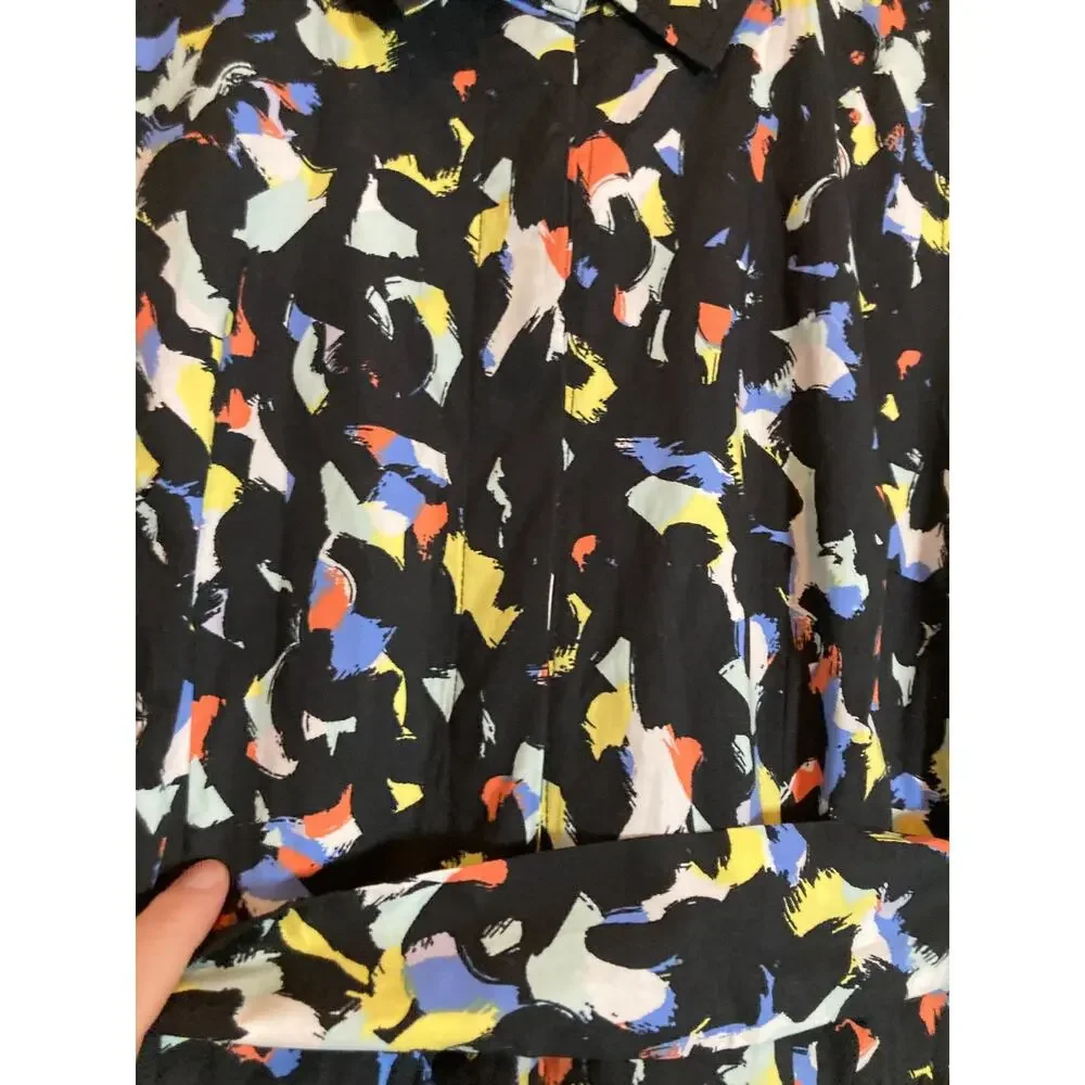 Jason Wu Shirt Dress Womens XS Black Speckled Full Button Front Belted Artsy - Picture 4 of 14